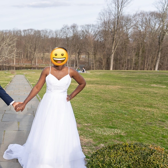 3D Floral Bodice Tulle Ball Gown Wedding Dress - Picture 4 of 4